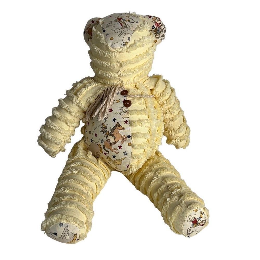 Vintage Chenille Teddy Bear with Cowboys & Stars